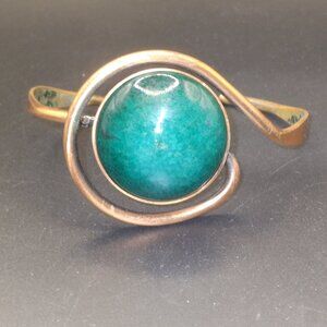 Vintage Genuine Copper Bracelet Cuff Green Stone